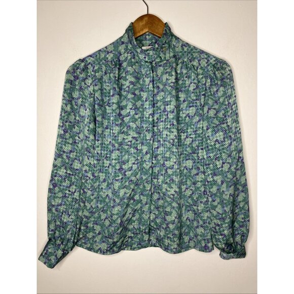 Vintage Country Sophisticates Petites Pendleton Teal Purple Blouse Size 6 Small - Picture 1 of 9
